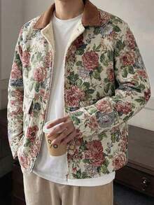 SWAVVY 男士时尚提花拼接抓绒长袖外套，秋冬季，抓绒 - 杏色 - 查看 1