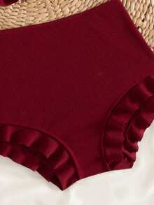 Swim Vcay 荷叶边纯色比基尼套装，适合海滩穿着 - 中紫紅色 - 查看 8