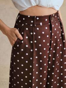 Anewsta Women's Polka Dot Wide Leg Pants, Straight Leg Trousers, Versatile And Fashionable Bottom Wear - Coffee Brown - View 1