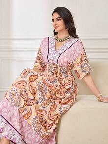 Al Najma Đầm Ả Rập kiểu dáng Bohemian mùa hè dành cho nữ, họa tiết Paisley, thắt eo. - Nhiều màu - Xem 1