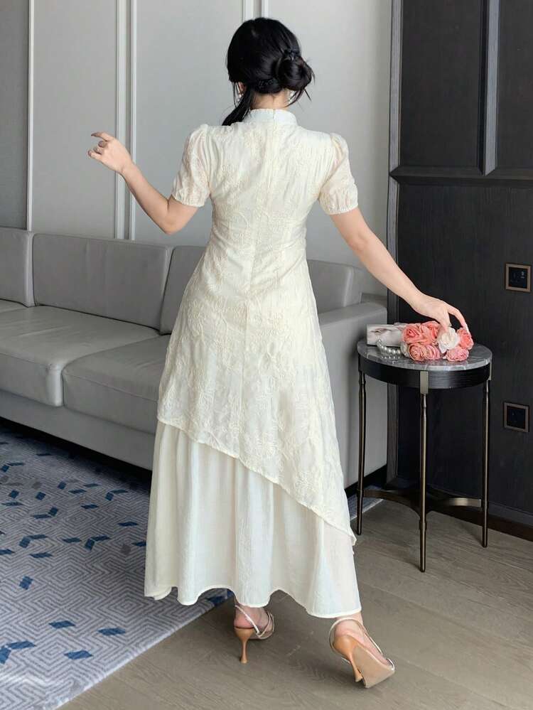 Vintage Chinese Style Rejuvenating Fashionable Jacquard 2 In 1 Cheongsam Dress Maxi Dress