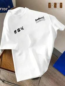 女士标语印花短袖休闲圆领T恤 - 白色 - 查看 2