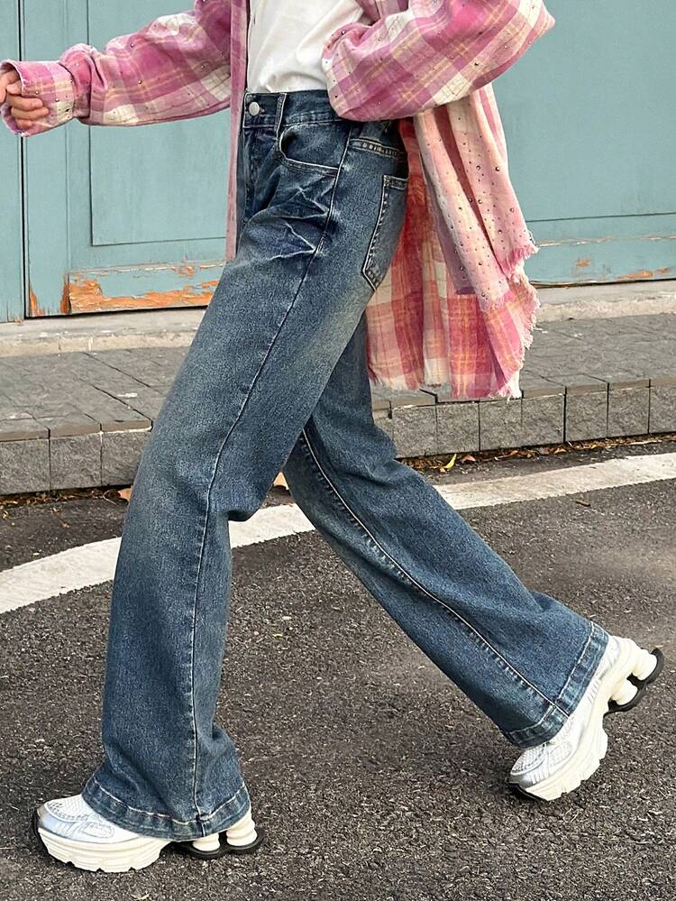 Teen Girls' Fashionable Casual Jeans With Pockets