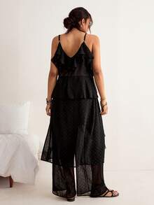 Freevana Bộ đồ hè cỡ lớn, kiểu dáng thường ngày, bèo nhún, vạt bất đối xứng, gồm áo hai dây và quần. - Màu be - Xem 5