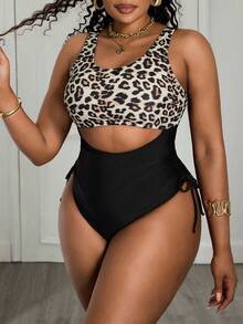 Slaydiva 2026 New Leopard Print Bikini Set Women, Cropped Camisole Top + High Waist Drawstring Bottom, Sexy & Slimming For Beach Vacation - Multicolor - View 3