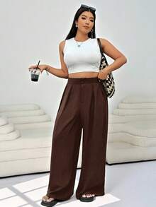 Solflare Chocolate Brown Plus Size Suit Pants - Chocolate Brown - View 4