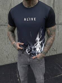 HIMLAND Men's Casual Commute Street Sports Graphic T-Shirt - Black - View 4