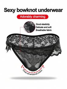 DrisQ DrisQ Lencería sexy para hombres con lazo negro elegante, encaje negro seductor, ajuste delgado y malla negra hueca en la cintura - Negro - Ver 1