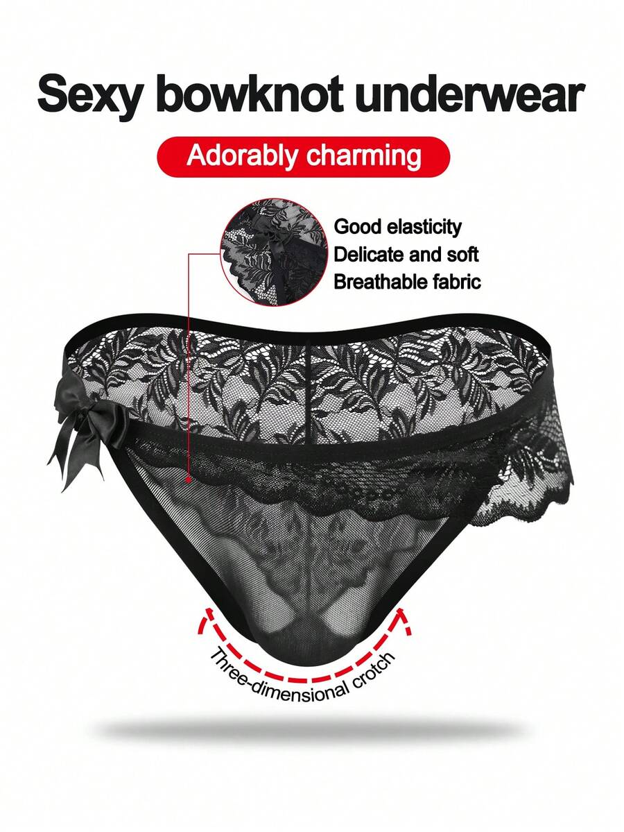 DrisQ DrisQ Lencería sexy para hombres con lazo negro elegante, encaje negro seductor, ajuste delgado y malla negra hueca en la cintura - Negro - Ver 1