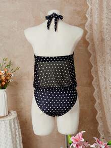 Swim Chiccia Women's New Polka Dot Print Halter Backless Sexy One-Piece Swimsuit - Multicolor - View 4