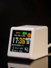 Teckwe Desktop Mini Super Intelligent Weather Clock With Multifunctional Display Of Weather Conditions, Temperature And Humidity, Date And Time, With GIF Animation