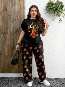 EMERY ROSE 花卉印花休闲简约豹纹图案加大码两件套，适合春夏穿着 - 彩色 - 查看 4