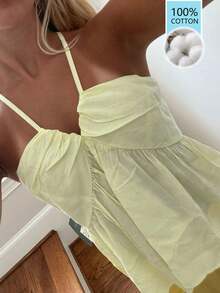 DAZY Women's Casual Vacation Beach Yellow Camisole Tank Top, Spring/Summer - Yellow - View 1