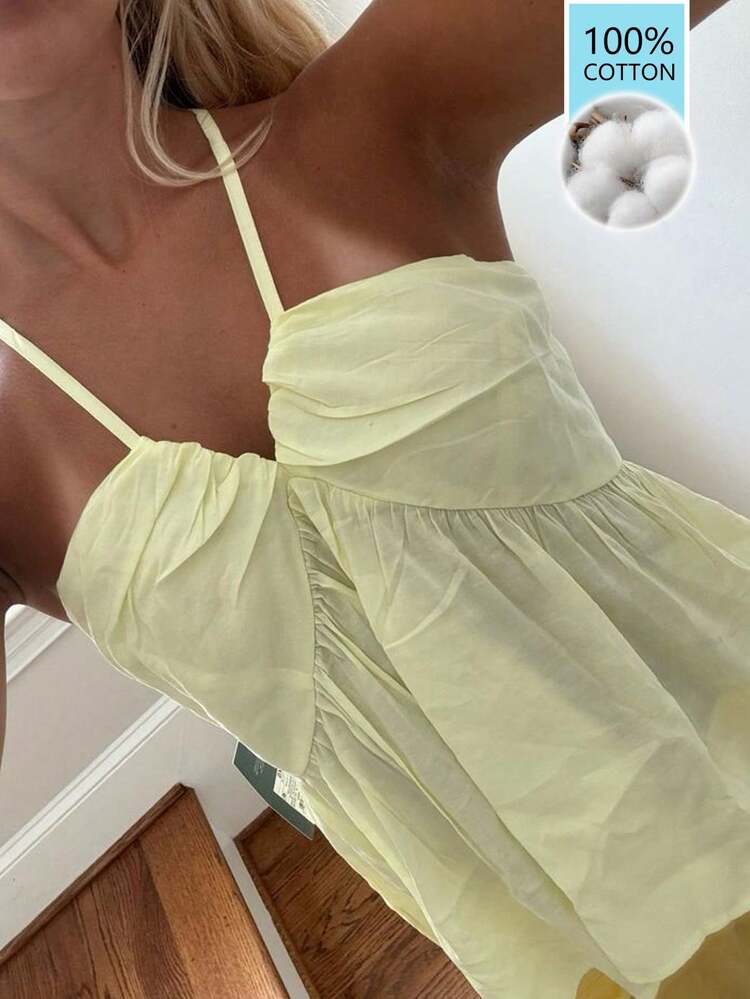 Women's Casual Vacation Beach Yellow Camisole Tank Top, Spring/Summer Cruise Outfit For Women