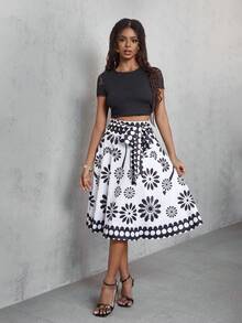 Eryvara Chân váy in hoa phong cách Bohemian dành cho nữ, thích hợp cho mùa hè. - Đen và trắng - Xem 4