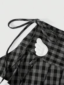 ROMWE Anime 1件 Y2K Baddie Kawaii Sweet Retro Plaid Pop Art Polka Dot Wing Note Mass Produced Lace Up Waist Accessor, Suitable For College, Shopping, Concerts, Et. - 黑色 - 查看 8