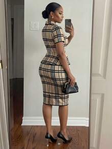 SHEIN Lady CURVE 大码女士时尚优雅印花单扣西装套装 - 彩色 - 查看 3