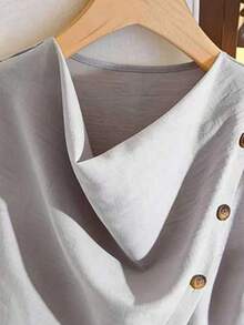 Franclia Women's Elegant Light Grey Summer Sleeveless Textured Blouse, Office Asymmetrical Hem Slit Top For Vacation,Beach,Parties & Occasions - Dusty Blue - View 5
