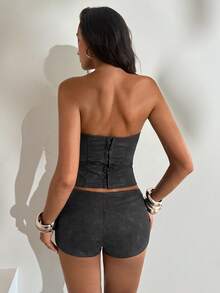 Aloruh 女士 Y2K 复古水洗系带露脐金属风上衣 - 黑色 - 查看 8