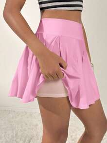 Coolane Kids Falda mini plisada de punto linda para niñas preadolescentes en verano - Rosa - Ver 5