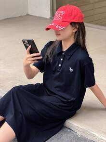 DAZY 少女休闲宽松半拉链短袖连衣裙