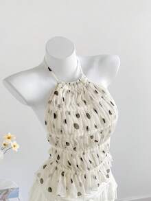 Comfortcana 2026 Neu Frühling/Sommer Damen Sexy Polka Punkt Muster Rückenfrei Trägertop, Sommer Top Karneval Party Top Elegante Damen Urlaubs Top - Schwarz und Weiss - Übersicht 1