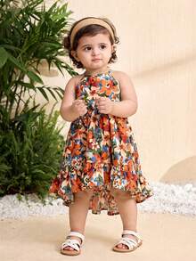 Travachic KIDS Babygirl Elegant & Cute Floral Print Sleeveless Dress, Summer Vacation - White - View 4