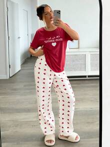 Aloruh Women's Valentine's Day Heart Print Casual 2 Pieces Set - Red - View 6