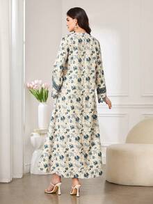 SHEIN Najma Elegant Floral Patchwork Minimalist Commuter Style Young Women's Dress - Multicolor - View 2