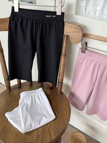 DAZY Tween Girl Letter Print Elastic Waist Leggings - Multicolor - View 5