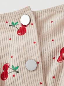 SHEIN MOD Women's Summer Casual Cherry Embroidery Front Buckle Dress, Suitable For Dates, Daily Casual Wear, Valentine's Day, Afternoon Tea.Beige Cherry Print Dress Red Fruit Pattern Green Accents Mini Length Button Front Sleeveless Adjustable Straps Fitted Silhouette Subtle Stripes Playful Cute Soft Texture Lightweight Feminine Classic Gentle Breathable Summery Delicate Charming Casual Style - Multicolor - View 3