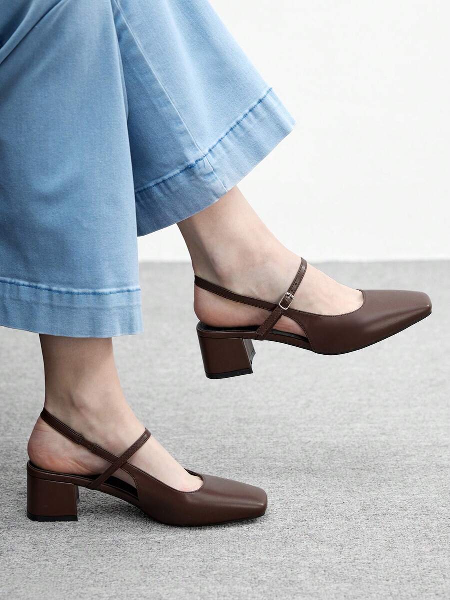 CUCCOO BIZCHIC Women's Classic Black Strap Low Heel Pumps For Christmas Valentine's Day Spring Shoes - Brown - View 1