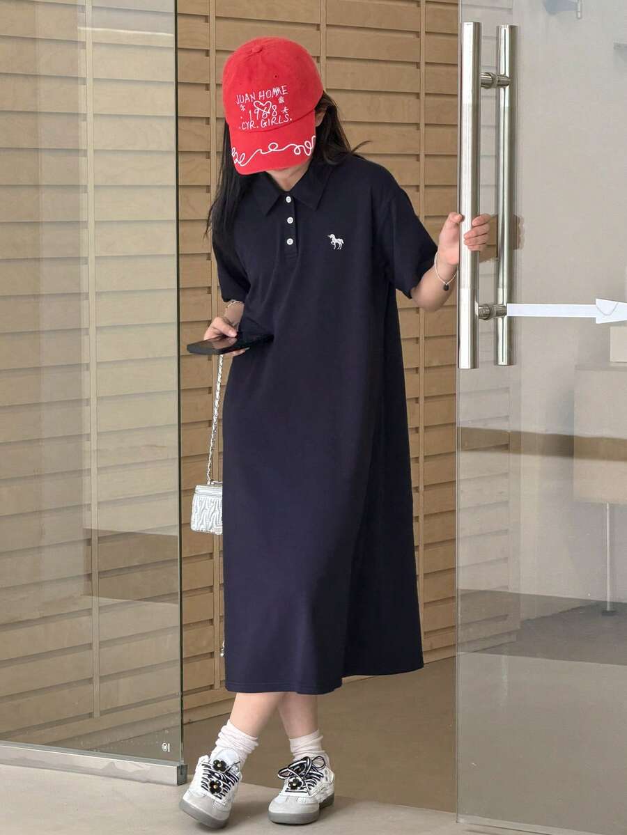 DAZY 少女休闲宽松半拉链短袖连衣裙