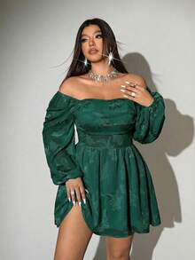 Viva Relle Đầm dài tay cổ vuông gợi cảm cỡ lớn, kiểu dáng thanh lịch, thích hợp cho tiệc Giáng sinh, màu đỏ. - Màu xanh lá cây đậm - Xem 6