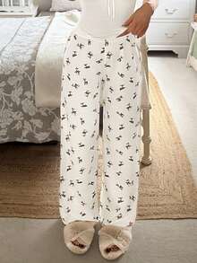 CovetEZ Women's Spring/Summer 2026 New Arrival: Casual, Stylish, Versatile, Basic, Comfortable, Deer Pattern, Elastic Waist, Wide Leg Pants - Beige - View 4