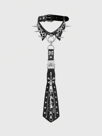 ROMWE Grunge Punk 1 pieza Corbata unisex de estilo punk Y2K con remaches, cremallera, estampado de calavera y letras, accesorios góticos oscuros, decoración personalizada única