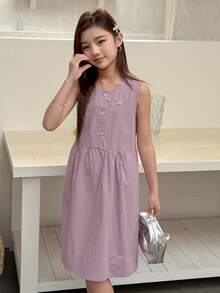 Dazy Kids Girls Embroidered Sleeveless Round Neck Dress, Tween Girl Fall Clothes - Purple - View 4