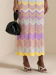 Vesra 女士几何图案无袖针织连衣裙，适合夏季度假 - 彩色 - 查看 5