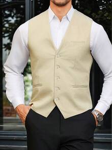 Manfinity Mode Men's Casual Slim Fit Solid Color Vest - Apricot - View 3