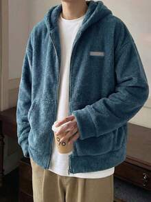 Manfinity BRENVOR Men's Standard Size Fashionable Two-Way Zipper Fleece Hooded Sweatshirt, Autumn/Winter - Blue - View 1