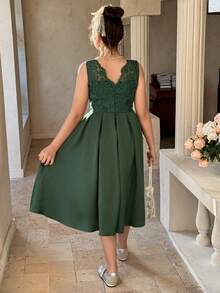 DAZY Tween Girls Lace Patchwork Long Sleeve Dress - Dark Green - View 6