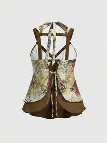 ROMWE Grunge Punk Retro Y2K Baddie Leopard & Floral Print A-Line Women Tank Top - Multicolor - View 2