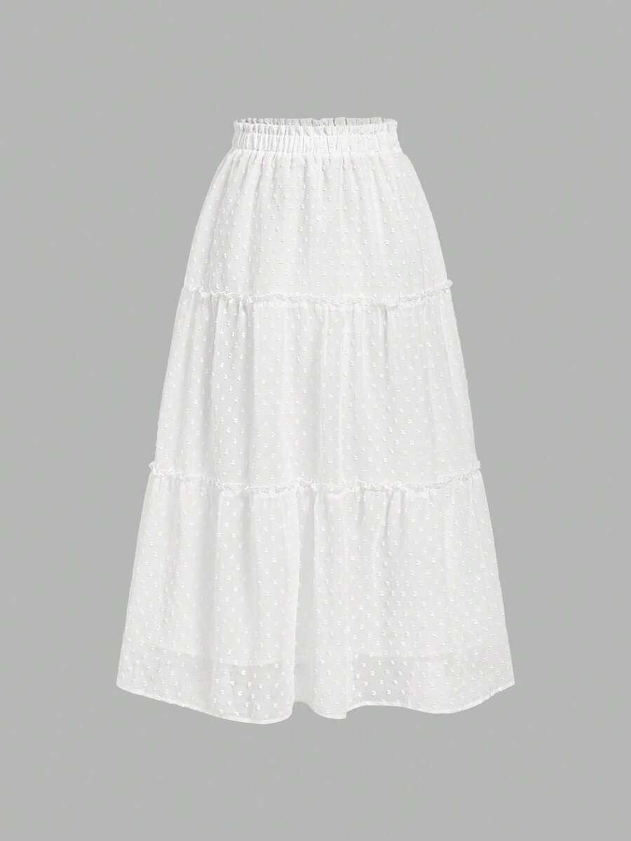 SHEIN MOD Ruffle Skirt Boho Long Skirt Break Paperbag Waist Frill Trim Ruffle Hem Skirt - White - View 1