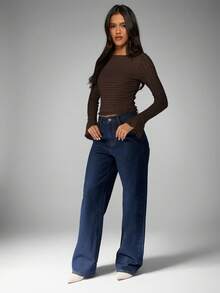 MISSGUIDED Long Sleeve Textured Knit Fitted Top With Bell Flare Sleeves Round Neck Cropped Length For Fall Winter - Brown - View 3