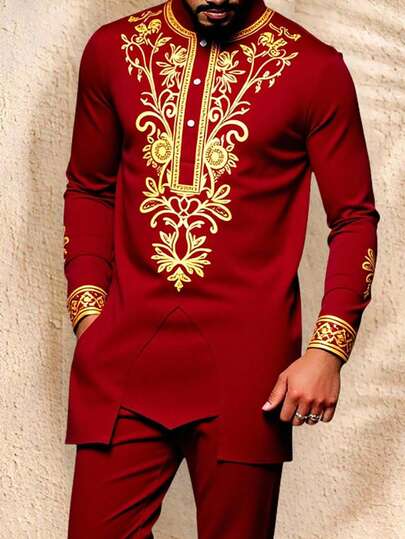 Manfinity AFTRDRK Bata de hombre de talla estándar con estampado gráfico, regalo de vacaciones de Oriente Medio