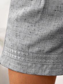 Solivie Quần short vải lanh nhăn, màu trơn, kiểu dáng thanh lịch, phong cách thường ngày. - Xám - Xem 7