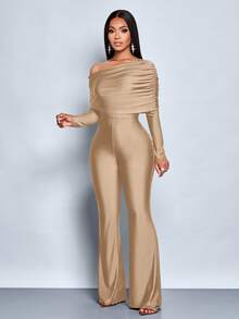 SOLERSUN Mono elegante de manga larga con cuello asimétrico para uso diario y tomar café para mujer - Albaricoque - Ver 6