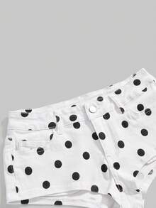 ROMWE Summer Sexy Polka Dot Ultra Low Waist Mini Denim Shorts - Black and White - View 3