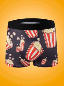 4件套男士舒适休闲印花平角内裤，薯条和汉堡图案 - 彩色 - 查看 3