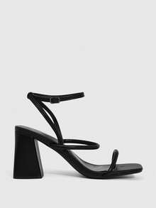 CUCCOO SZL Women Shoes Summer New Square Toe Thick High Heel Black Strap Ankle Strap Fashion Classic Comfortable Ankle Strap Sexy High Heel Sandals Valentine's Day - Black - View 4